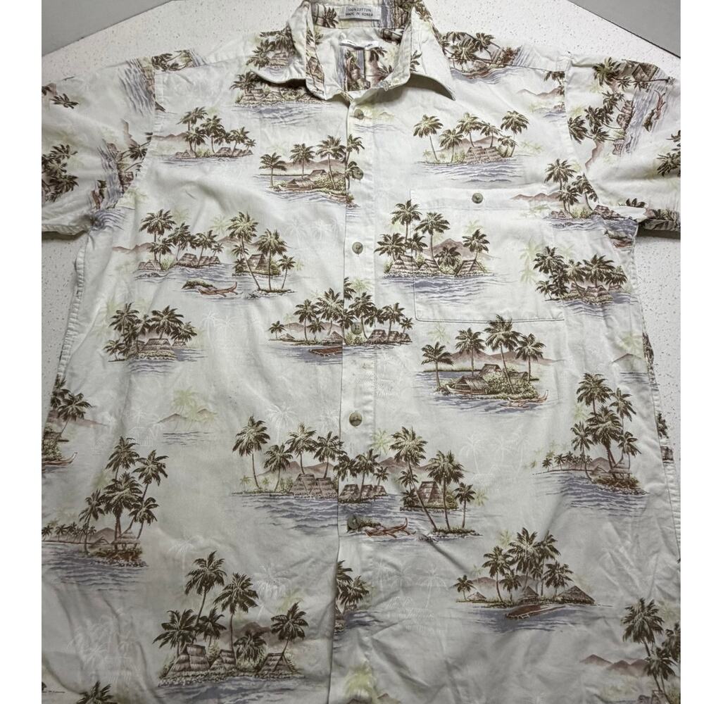Hawaiian Camp Shirt Mens Sailboats Tropical Island Flower Aloha Pierre Cardin M